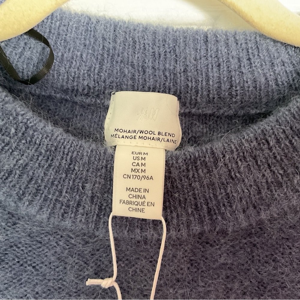 H&M Short Sleeve Blue Sweater, Mohair/Wool blend - Picture 2 of 9